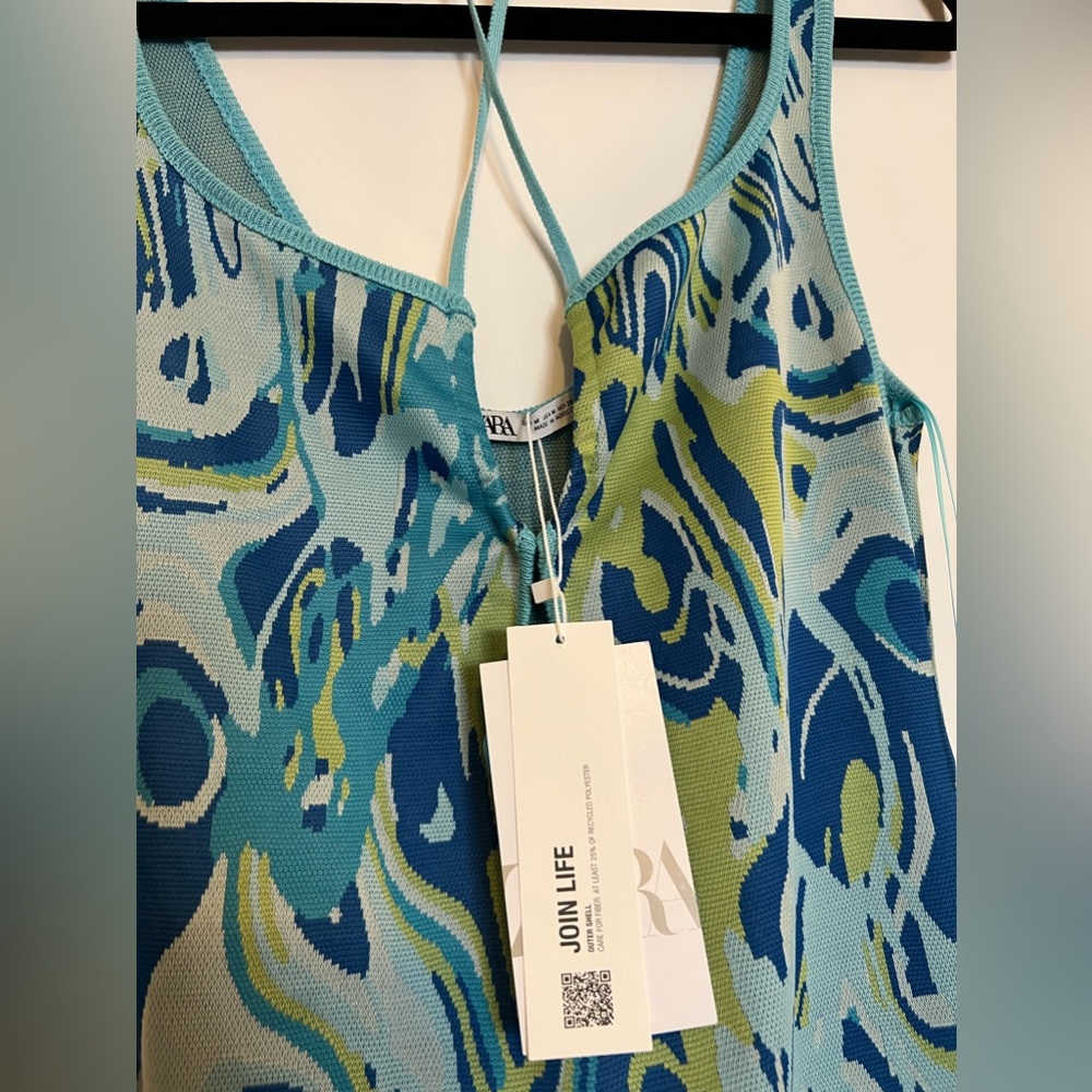 Zara Light Blue Print Cut out Jacquard Midi Size M - Picture 14 of 14